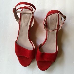 Boden Red Suede Ankle Wrap Platform Sandals